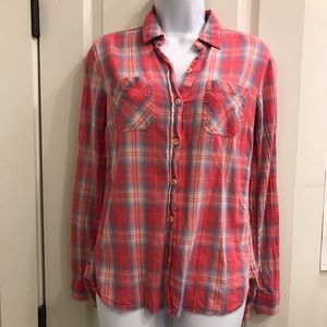 Mossimo pink and blue plaid shirt size small